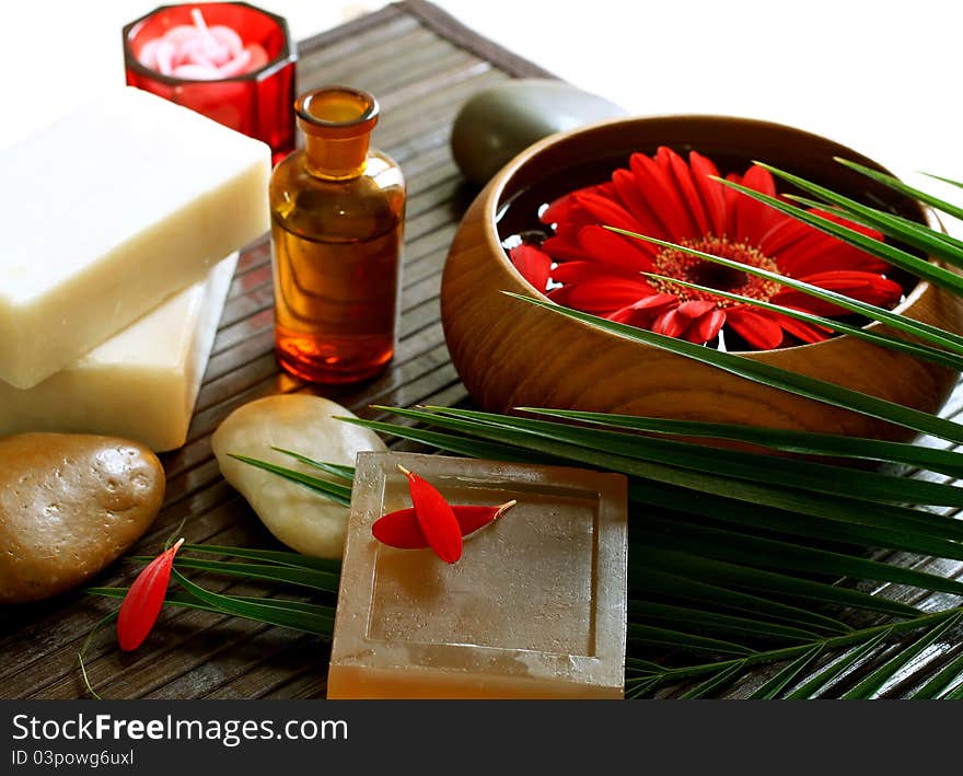 Spa composition of soap, stones and flowers