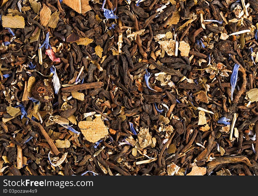 Black aromatic tea. food background