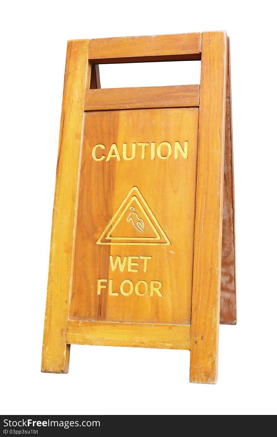 Sign showing warning of caution wet floor isolate on white