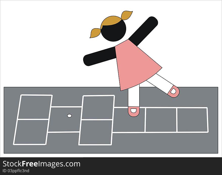 Girl playing in the schoolyard with pink dress