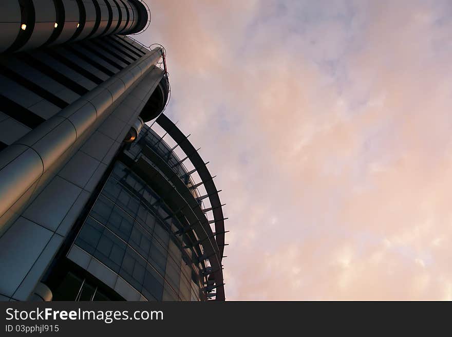 Pointy Futuristic Building during sunset in silhouette