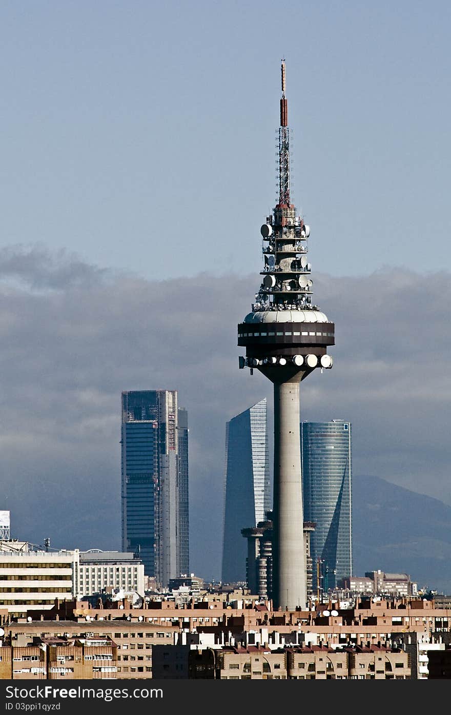 Telecommunication tower buildings in Madrid. Telecommunication tower buildings in Madrid