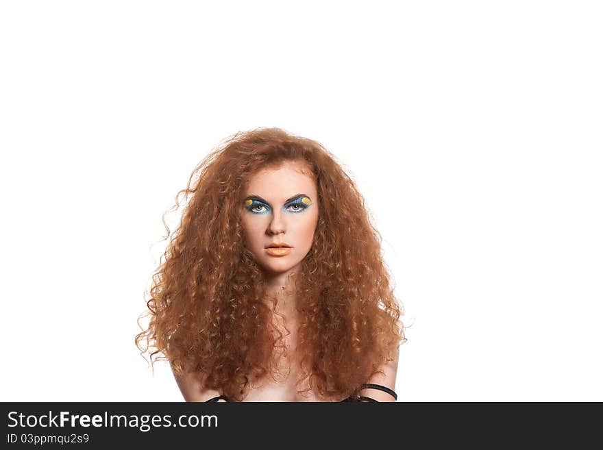 Pretty young beautiful woman with long red curly hair. Pretty young beautiful woman with long red curly hair