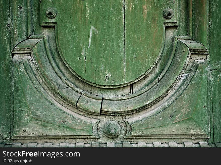 Green wooden old door decor background. Green wooden old door decor background