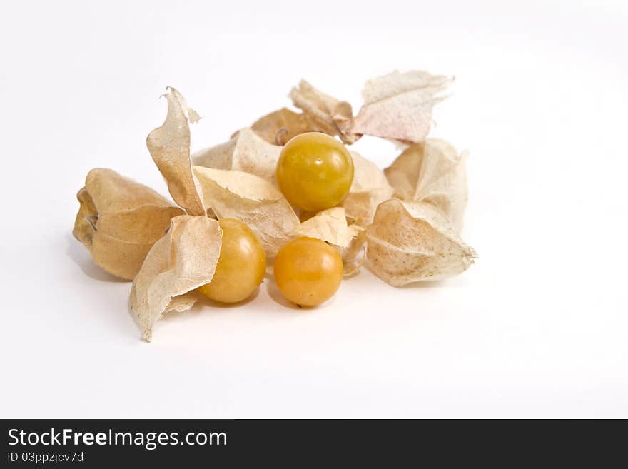 Fresh and biological ground cherry on white background