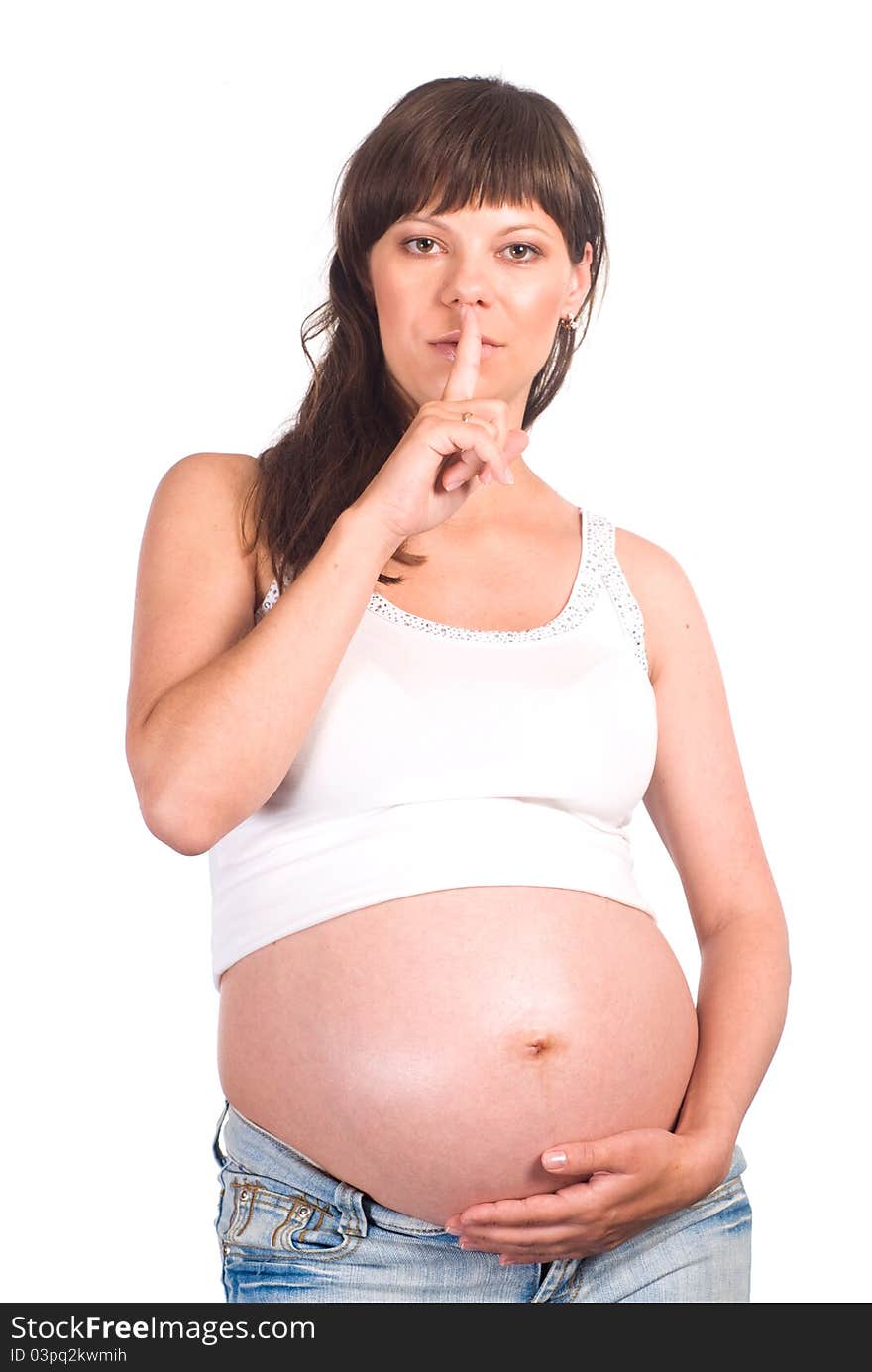 Portrait of a pregnant woman on white. Portrait of a pregnant woman on white