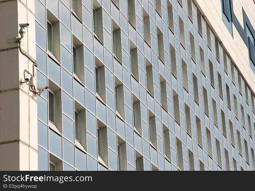 Security cameras on the corner of sky scraper. Security cameras on the corner of sky scraper