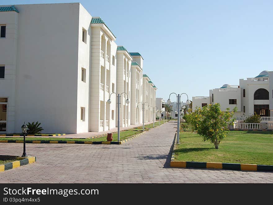 Several hotel's buildings, looks like a small town. Several hotel's buildings, looks like a small town