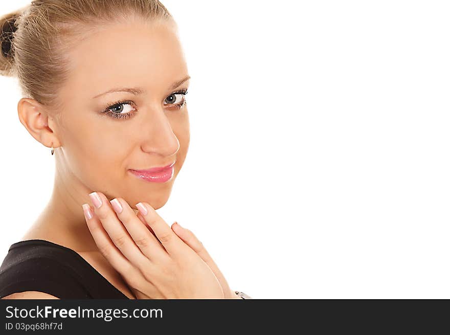 Portrait of a cute woman on a white. Portrait of a cute woman on a white