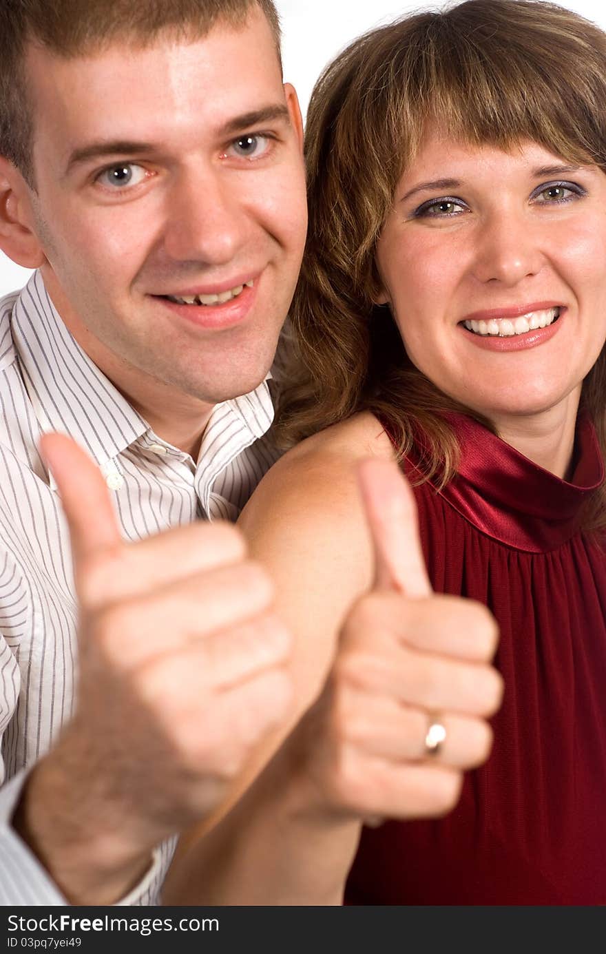 Portrait of a cute couple on white. Portrait of a cute couple on white