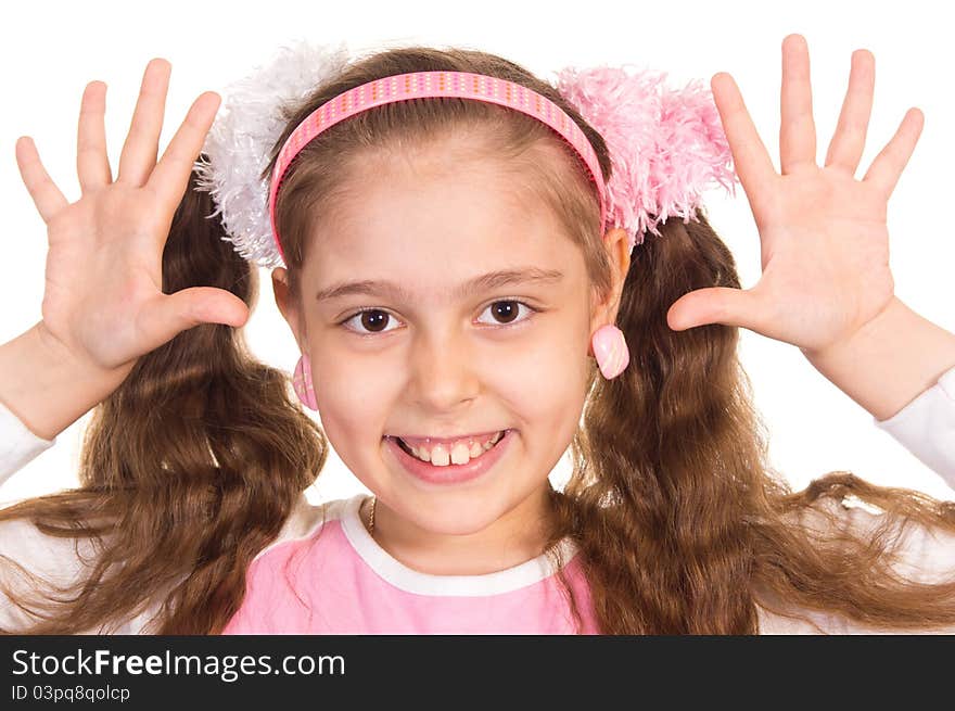 Cute little girl posing on a white. Cute little girl posing on a white