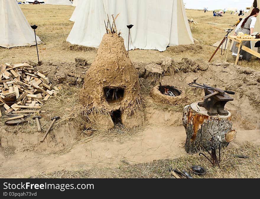 Sergiev Posad - August 27, 2011:clay oven for sublimation to the Festival of medieval culture Red Field in Sergiev Posad, Moscow Region, Russia - August 27, 2011