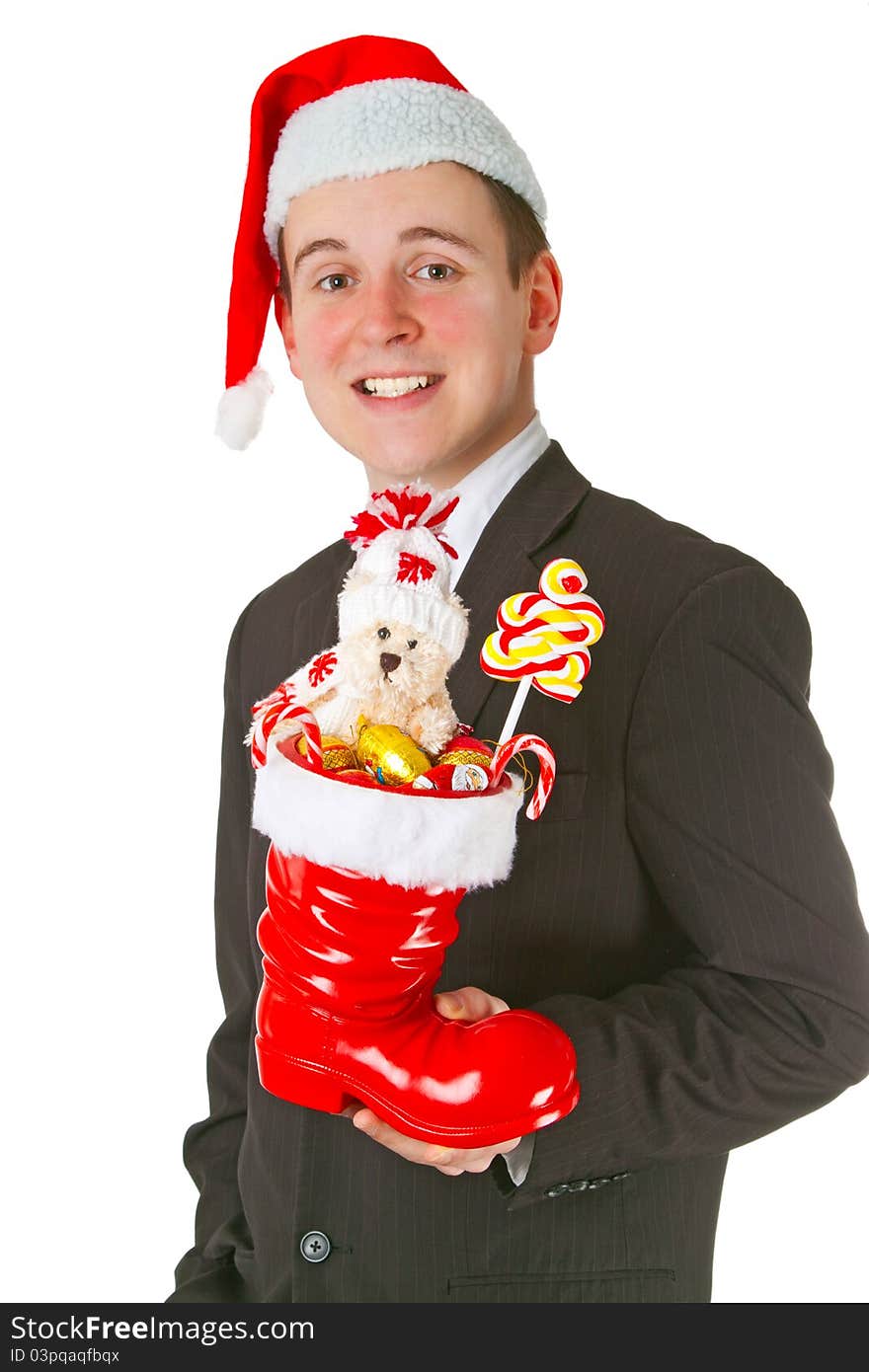 Business man with a Christmas Stocking