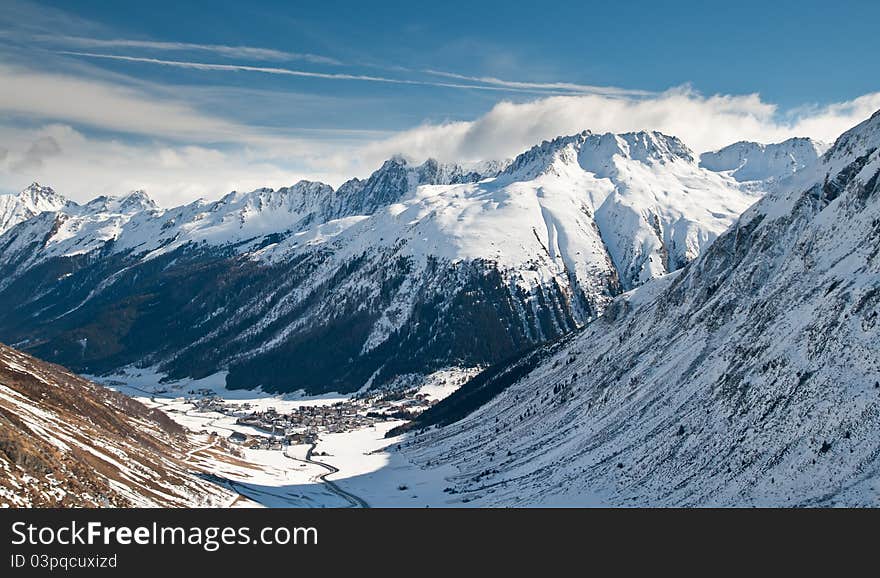 Small village in the middle of Alpine valley