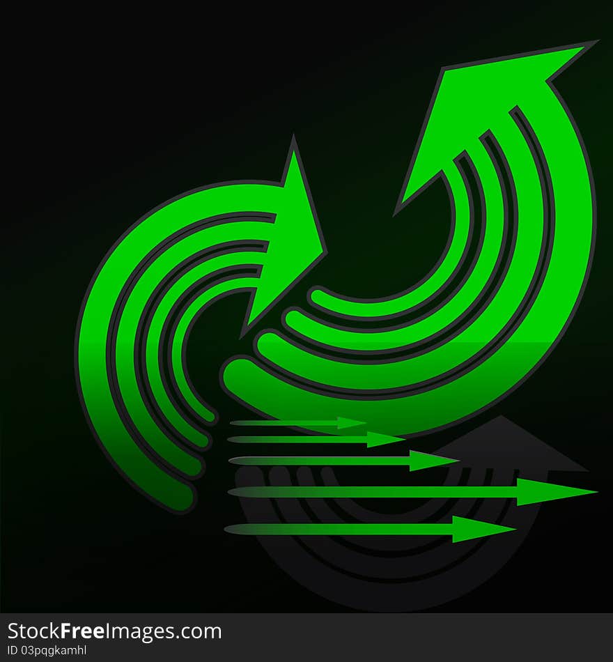 Green arrows on a black background. Green arrows on a black background