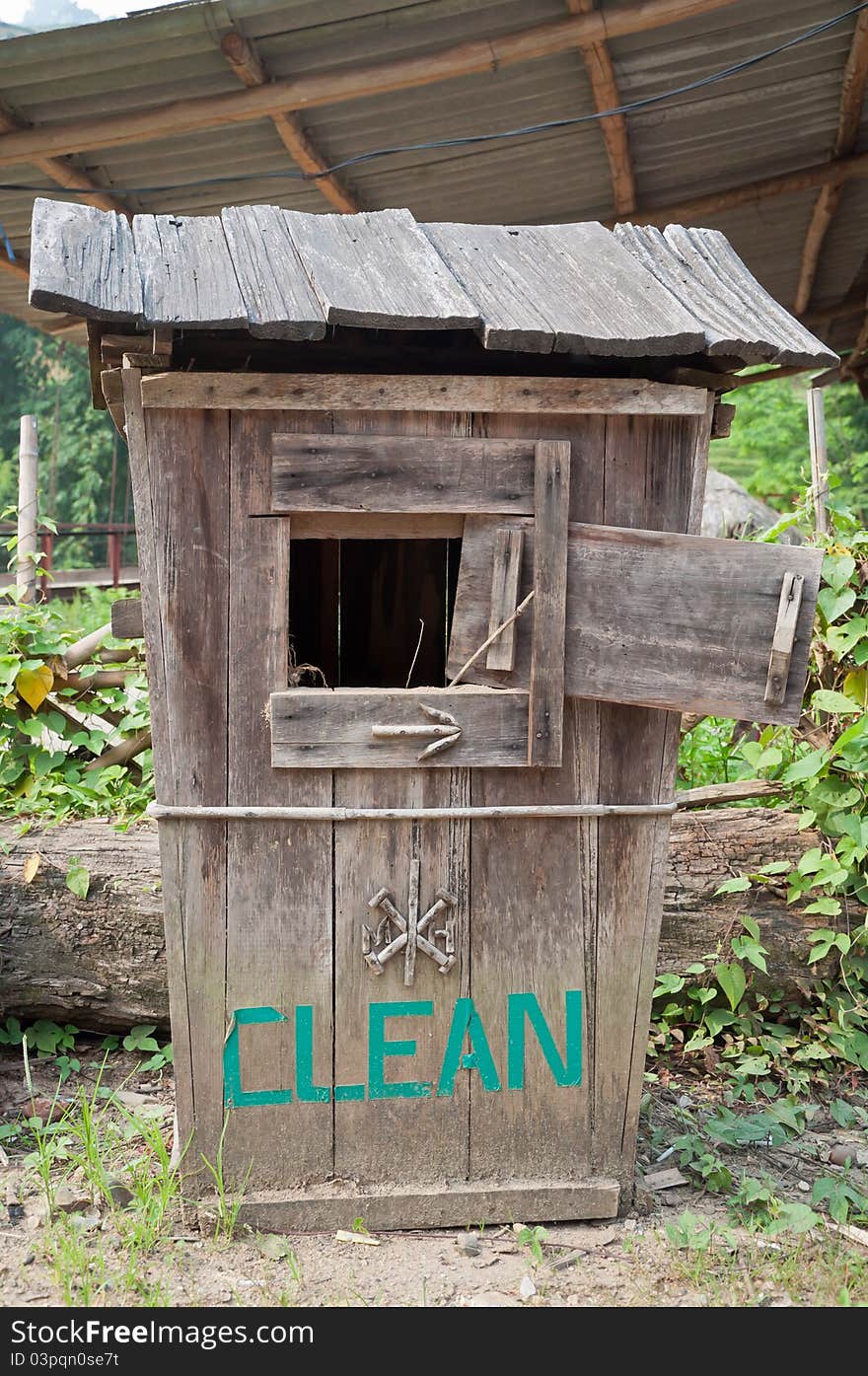 An original litter receptacle with a window and door to put rubbish. Taken in the town of Sapa, Lao Cai province in the north of Vietnam.