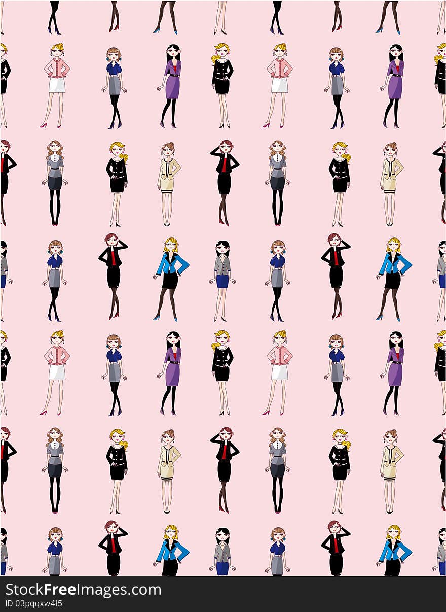 Cartoon pretty office woman worker seamless pattern,,illustration