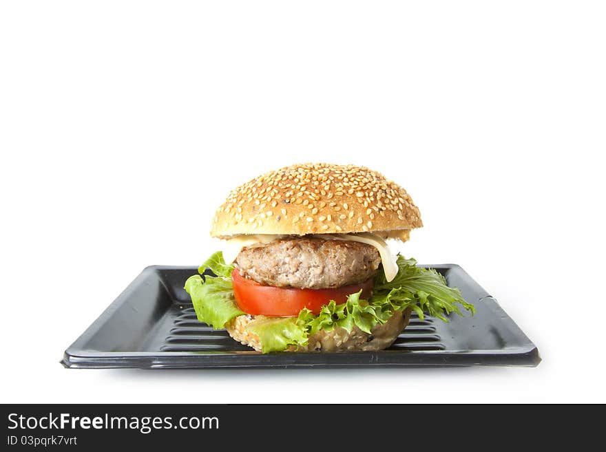 Hamburger, A beef hamburger with fresh vegetable.