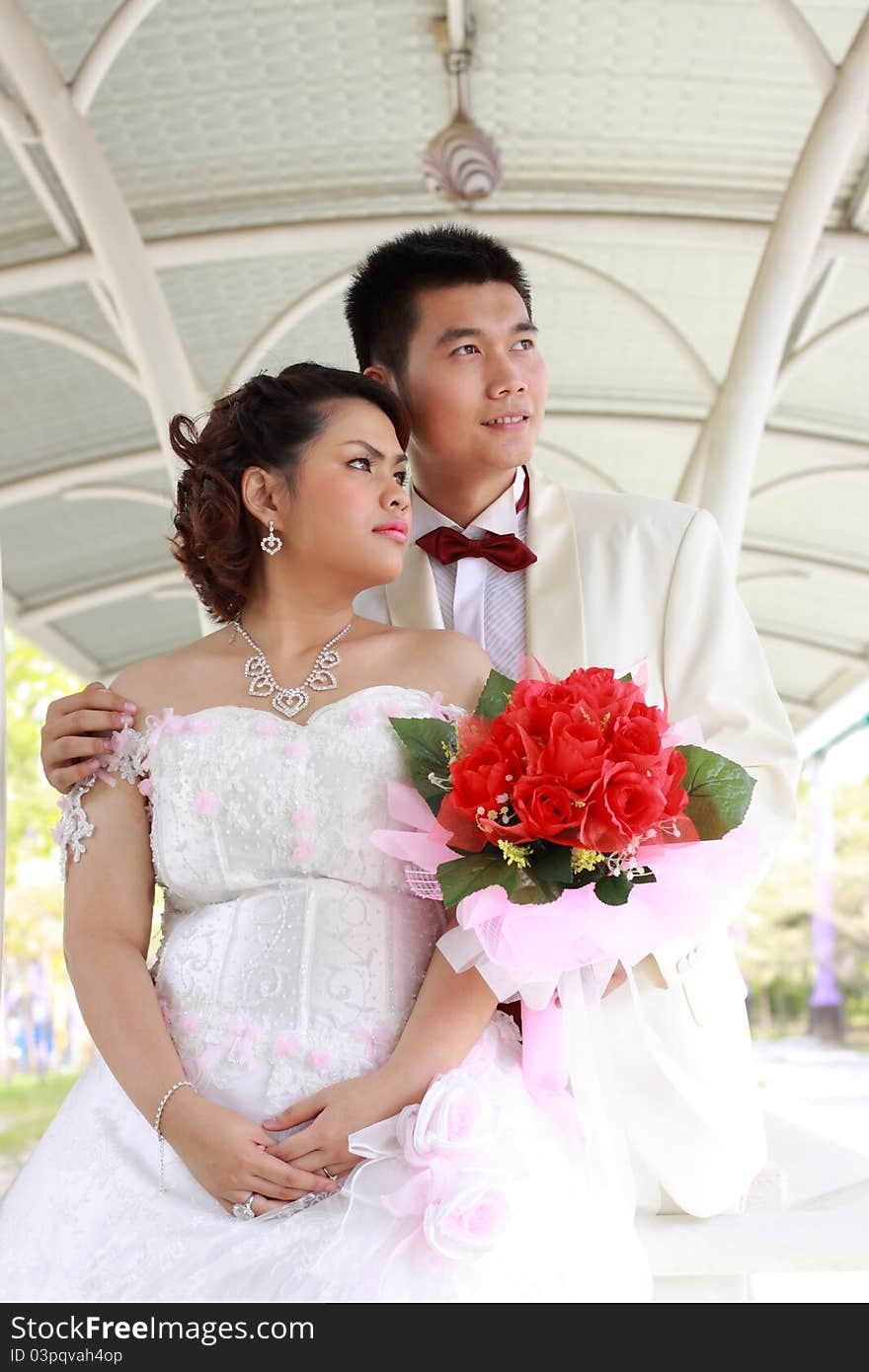 Wedding suit of couple outdoor light shallow depth of field