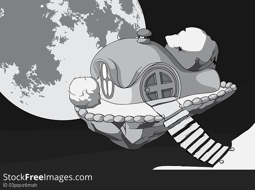 Vector illustration (Cute house in air)