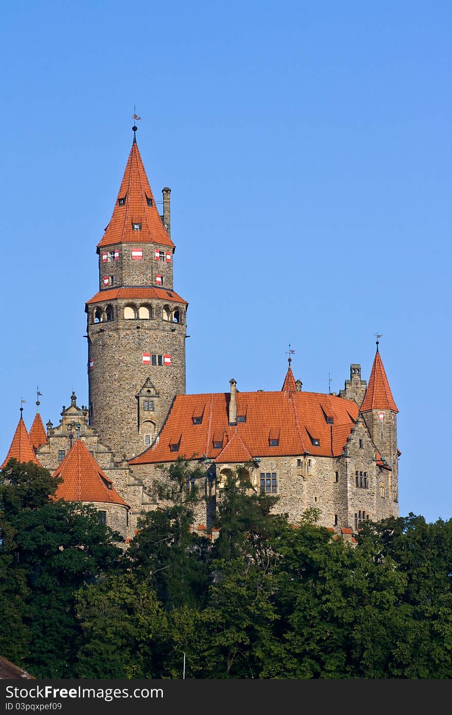 The romantic, pseudo-Gothic castle, where numerous fairy tales were filmed, gained its current look only in the early 20th century after full rebuilding of the dilapidated complex. The reconstruction was initiated by the Order of German Knights, which owned the castle in 1696-1939. The romantic, pseudo-Gothic castle, where numerous fairy tales were filmed, gained its current look only in the early 20th century after full rebuilding of the dilapidated complex. The reconstruction was initiated by the Order of German Knights, which owned the castle in 1696-1939