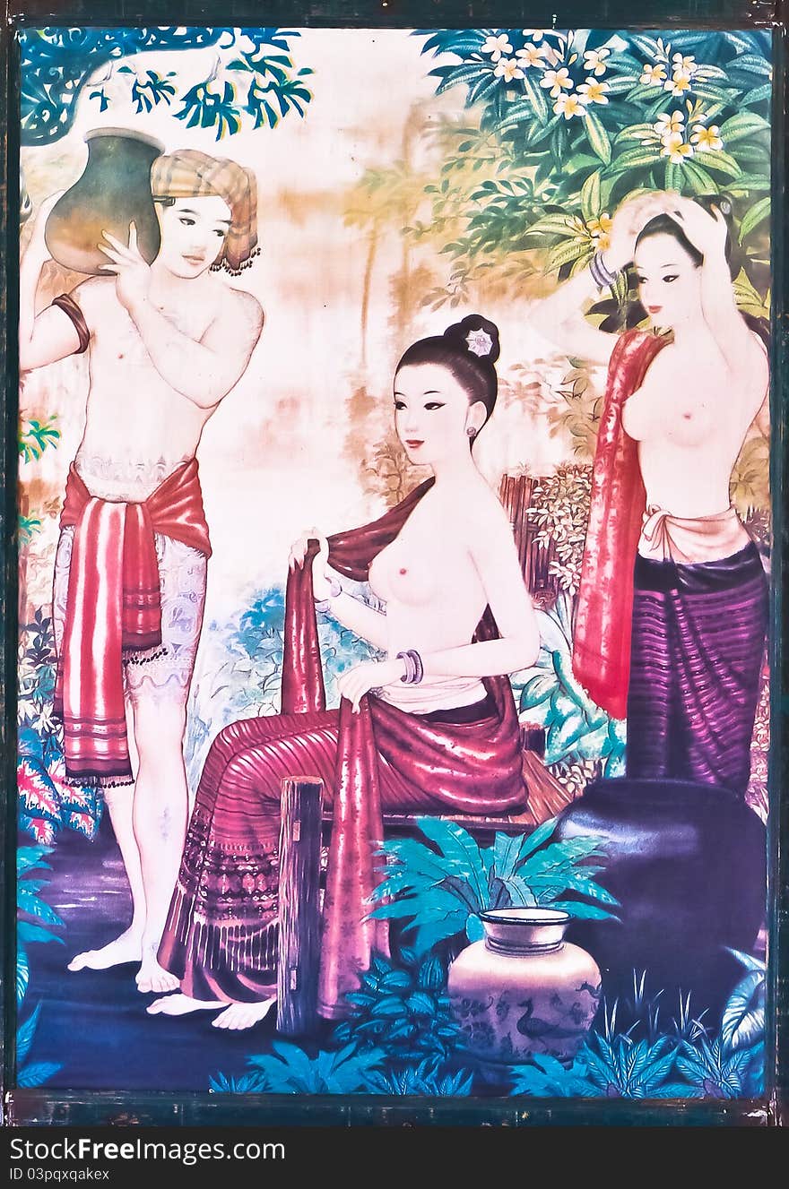 Thai art painting on the wall.