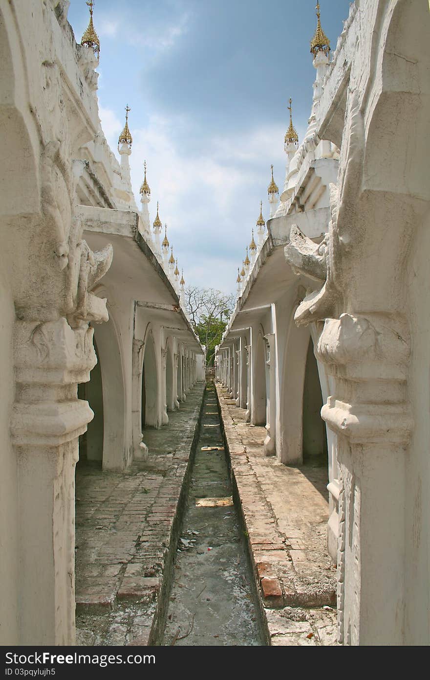 White stupas in Kuthodaw temple in Mandalay