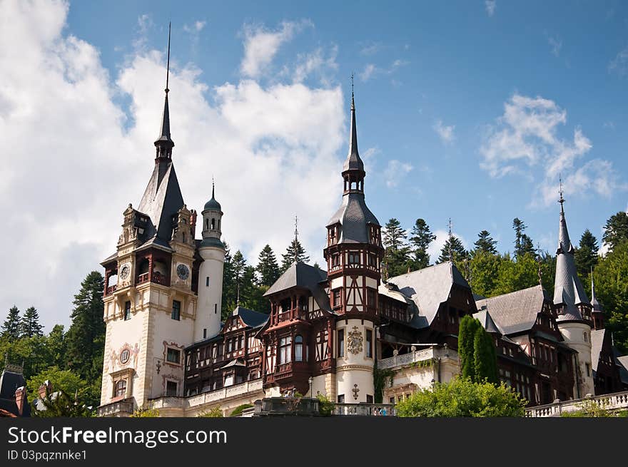 Beautiful castle of Peles in Romania. Idyllic royall castle in the Romanian mountains. Beautiful castle of Peles in Romania. Idyllic royall castle in the Romanian mountains