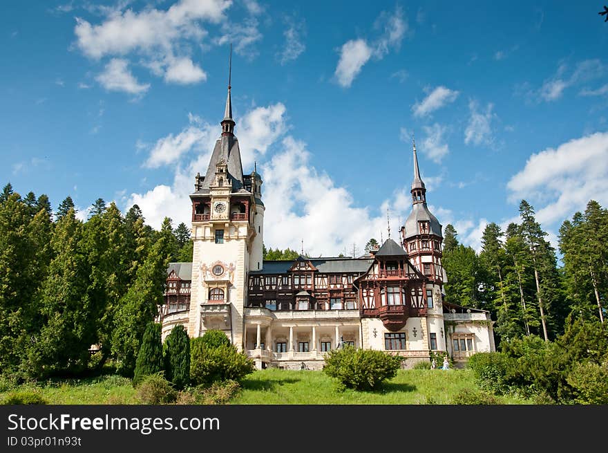 Beautiful castle of Peles in Romania. Idyllic royall castle in the Romanian mountains. Beautiful castle of Peles in Romania. Idyllic royall castle in the Romanian mountains