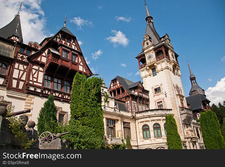 Beautiful castle of Peles in Romania. Idyllic royall castle in the Romanian mountains. Beautiful castle of Peles in Romania. Idyllic royall castle in the Romanian mountains