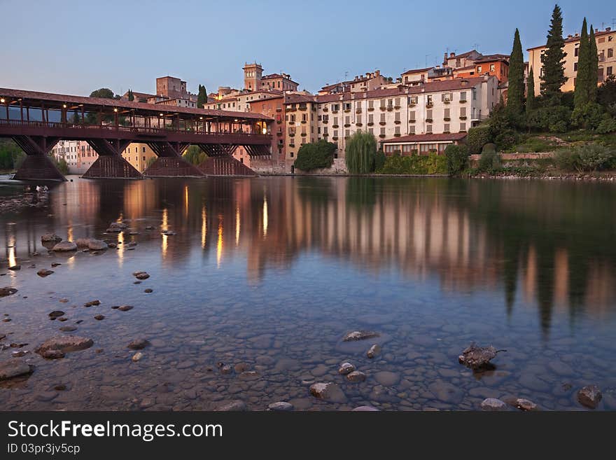 Bassano alpines’ bridge. Veneto region, Italy. The bridge was planned by the famous architect Palladio and destroyed during the first global war. It has been rebuilt by Alpines Italian troops. Bassano alpines’ bridge. Veneto region, Italy. The bridge was planned by the famous architect Palladio and destroyed during the first global war. It has been rebuilt by Alpines Italian troops.