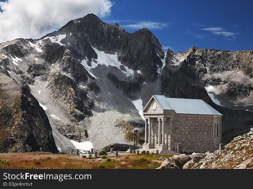 A small church in high mountain during summer