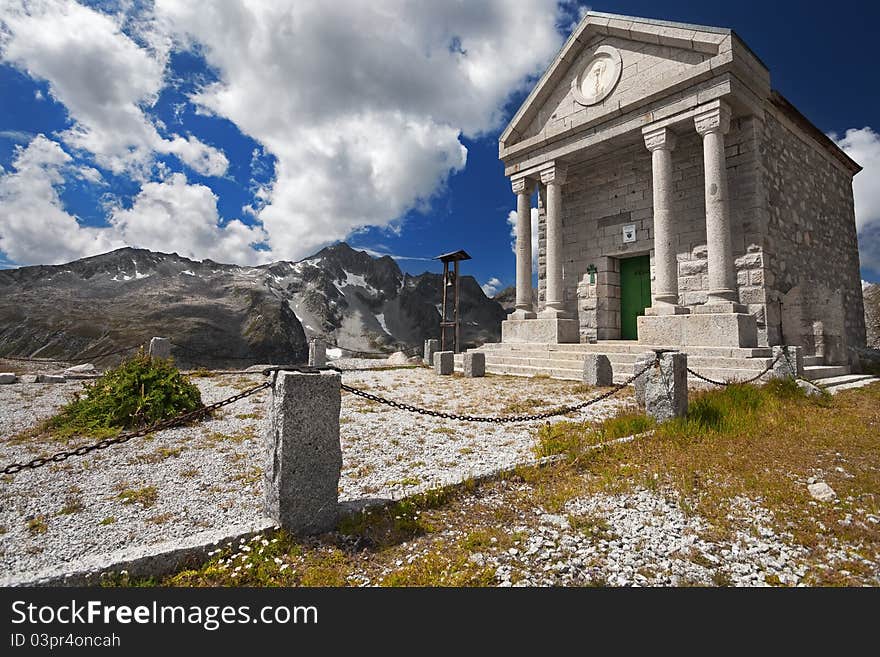 A small church in high mountain during summer