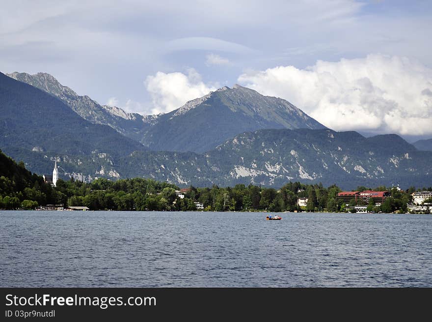 Beautiful views of the Alps from Lake Bled. Beautiful views of the Alps from Lake Bled