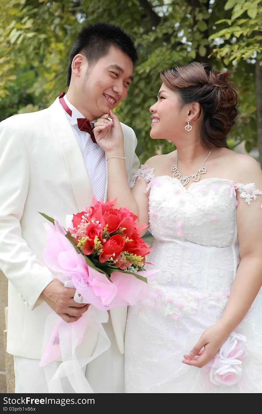 Wedding suit of couple outdoor light shallow depth of field