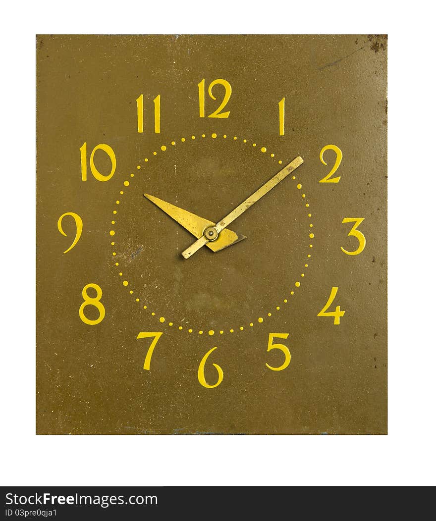 Isolated on white background old vintage clock-face. Isolated on white background old vintage clock-face