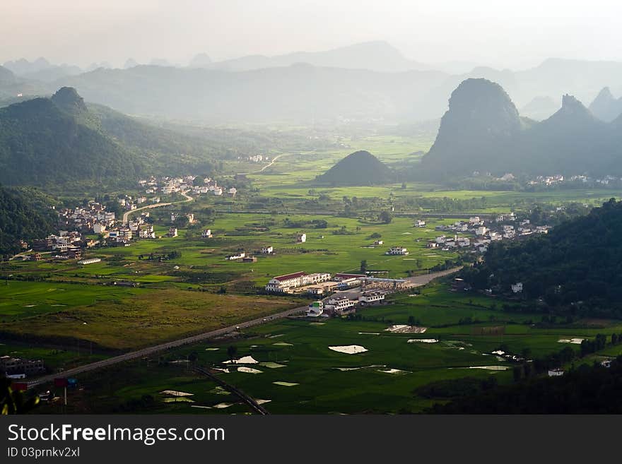 Aerial View Image Of Yangshuo Village