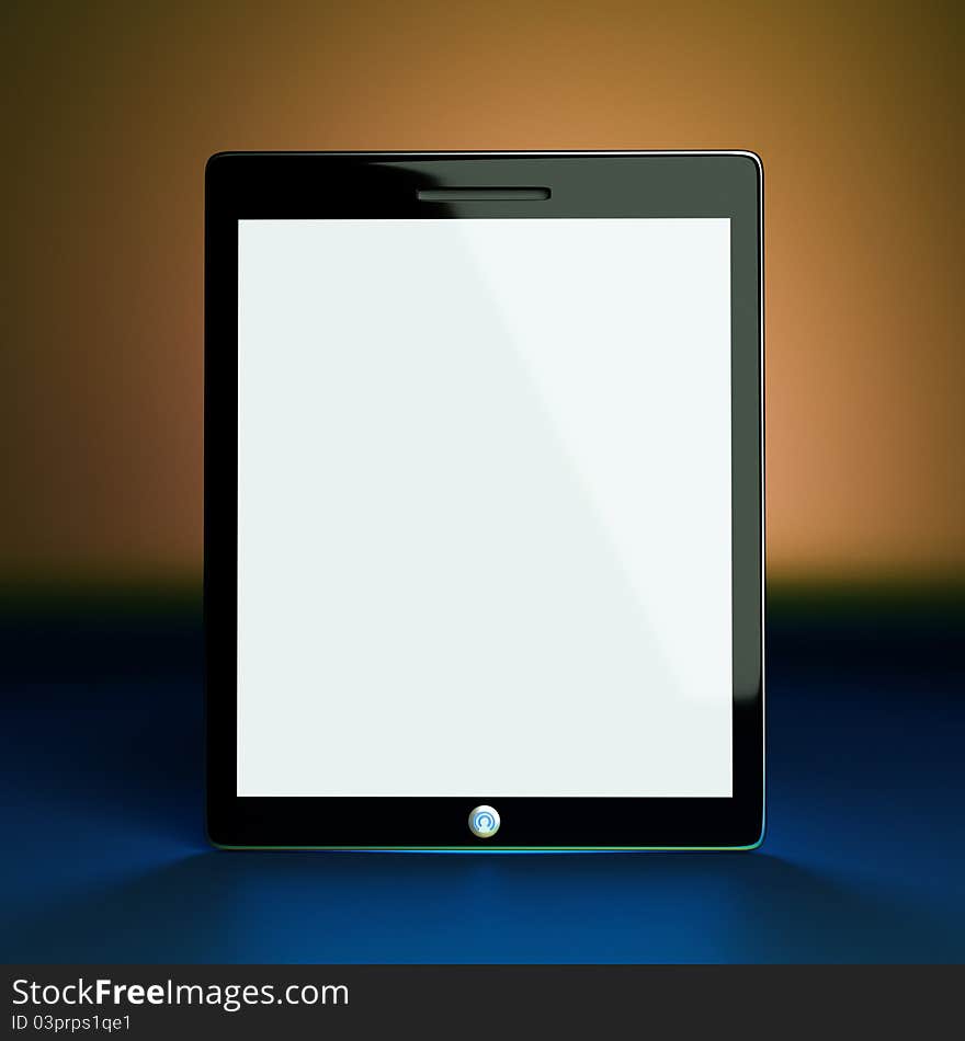 A tablet computer on color background