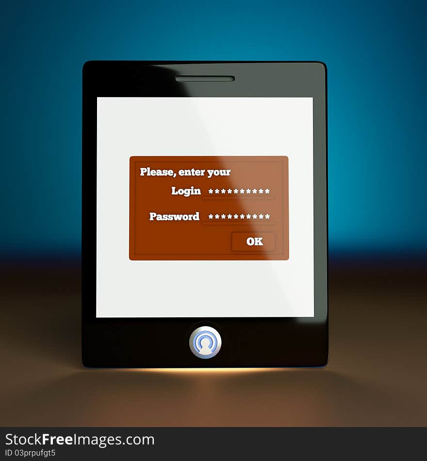 A tablet computer with identification dialog