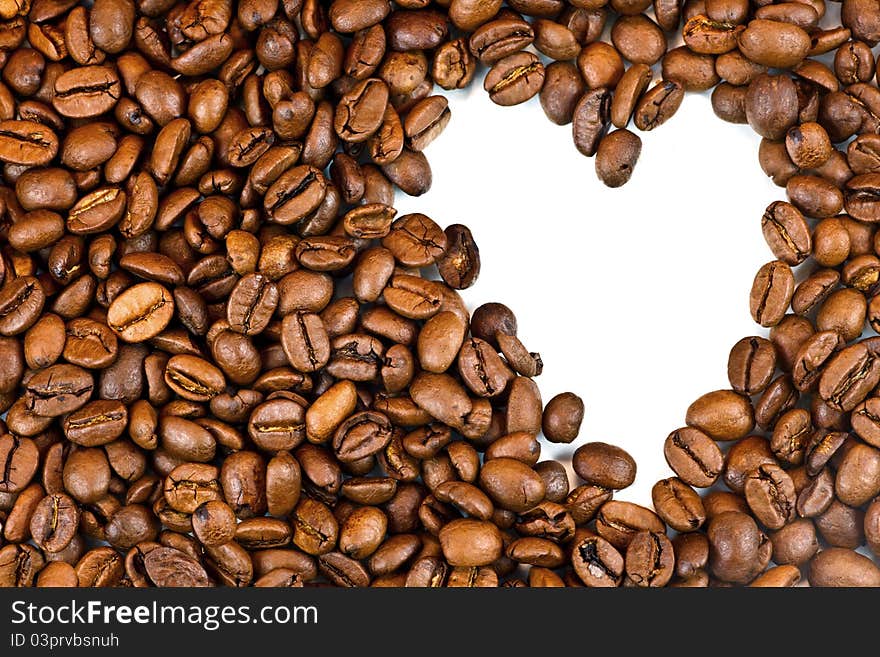 Roasted Coffee Beans And The Shape Of The Heart.