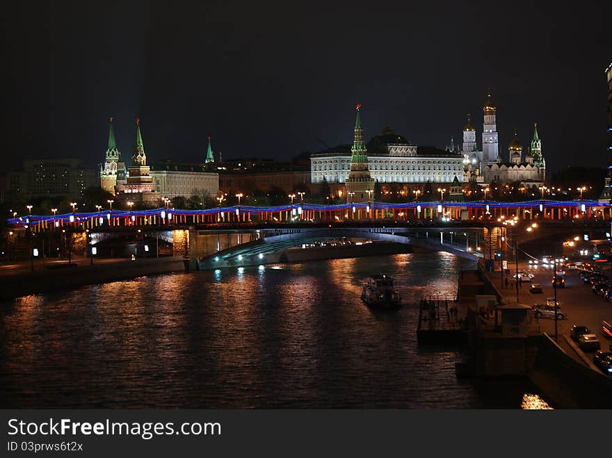 Moscow kremlin on river bank. Moscow kremlin on river bank