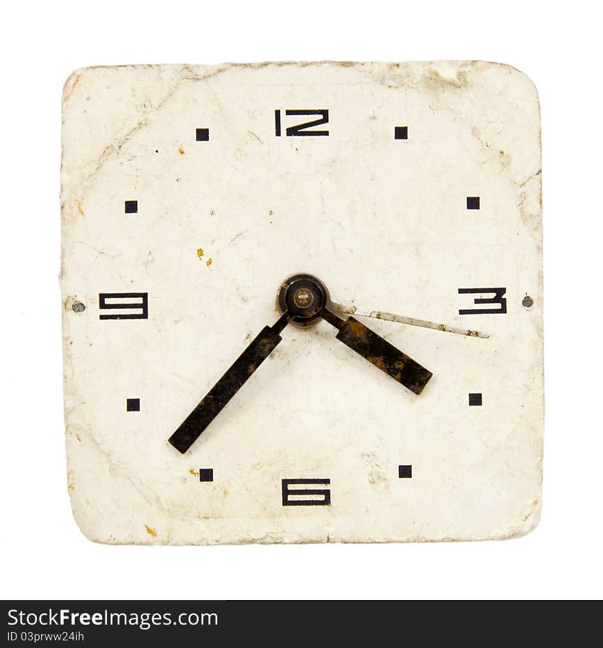 Isolated on white and grunge vintage clock-face