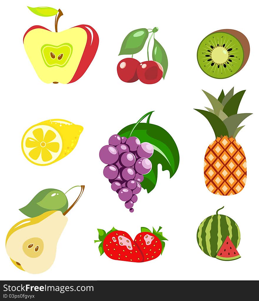 Set of fruits on white background