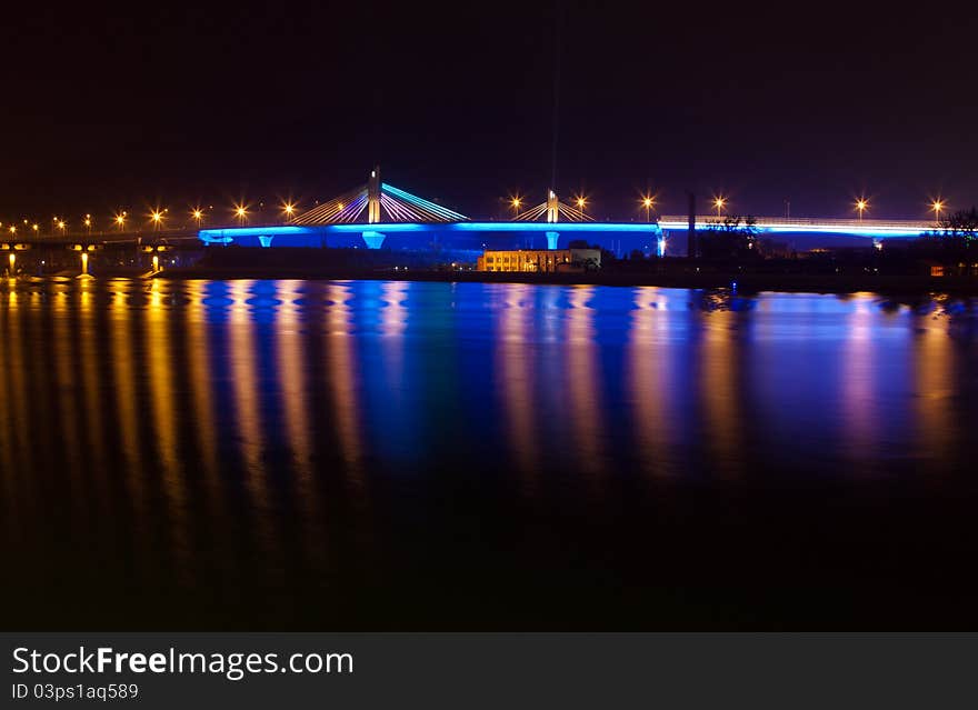 Night scene of a highway bridge, China