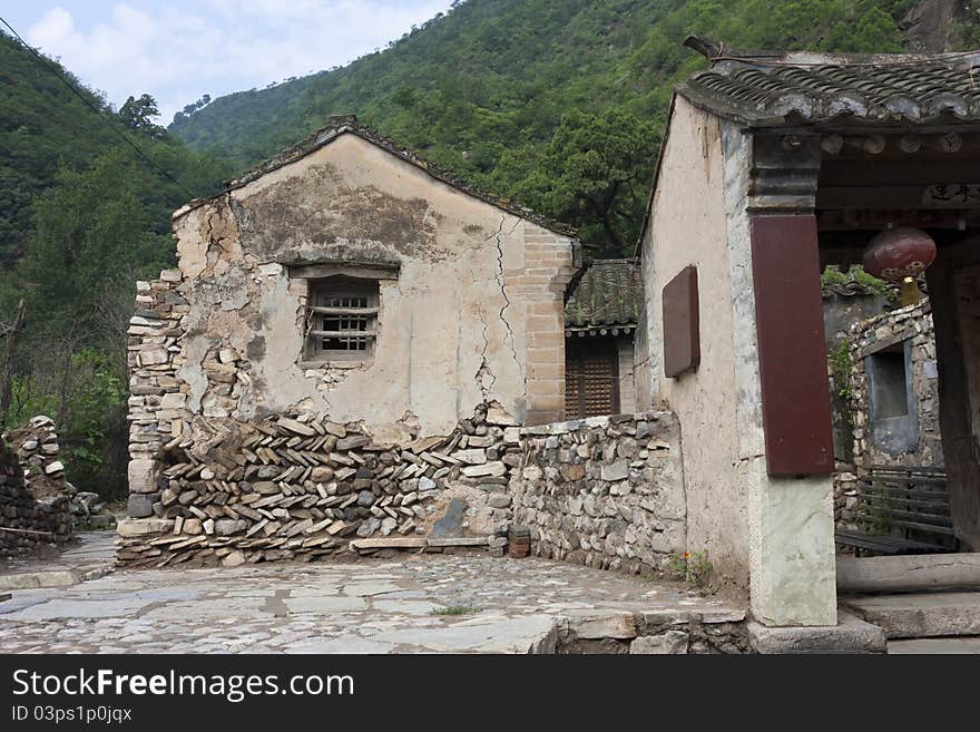 The old brick house of the ancient village in mountains, Beijing, China. The village has 400 years of history, was built in the Ming Dynasty of China