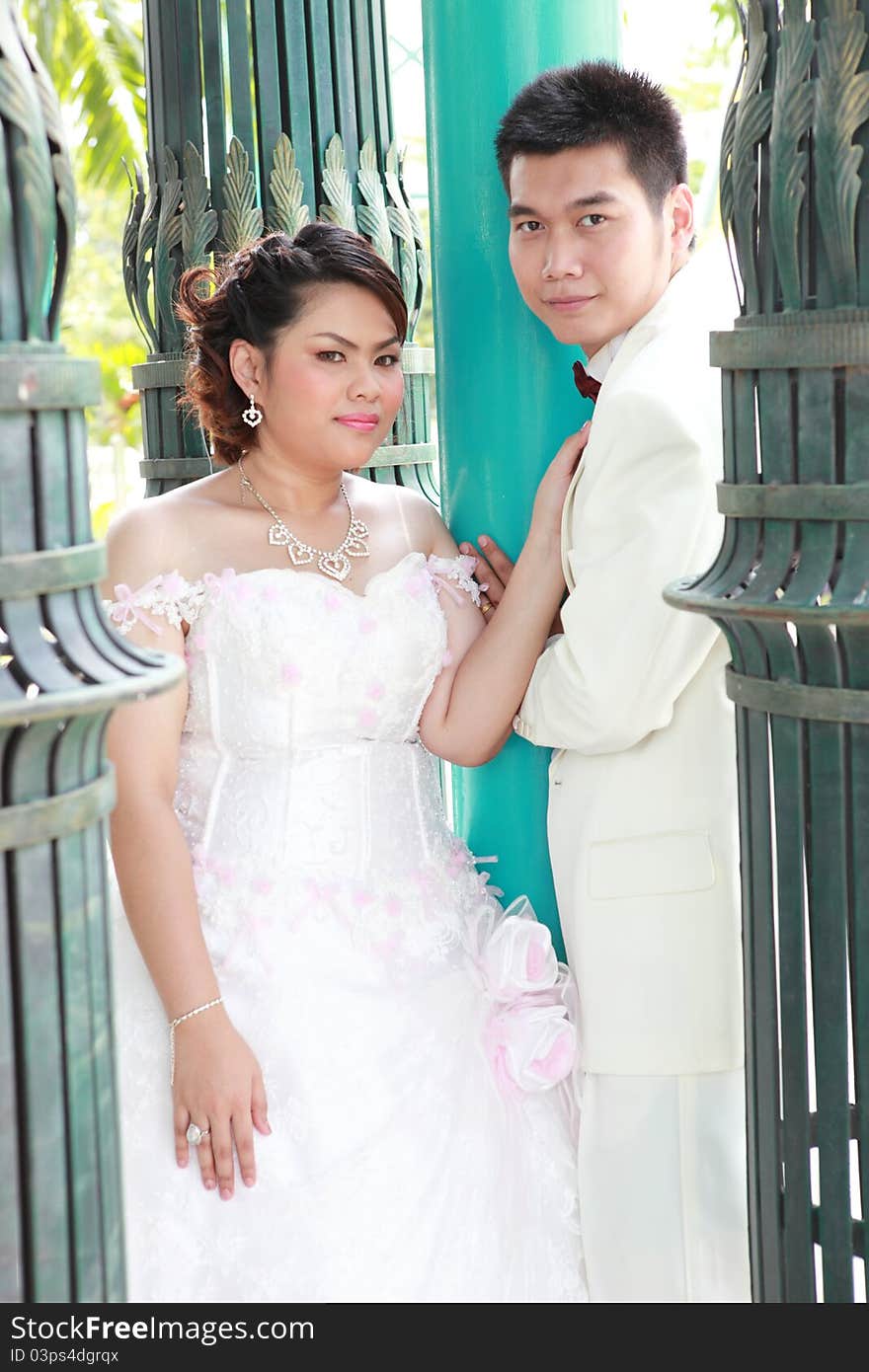 Wedding suit of couple outdoor light shallow depth of field