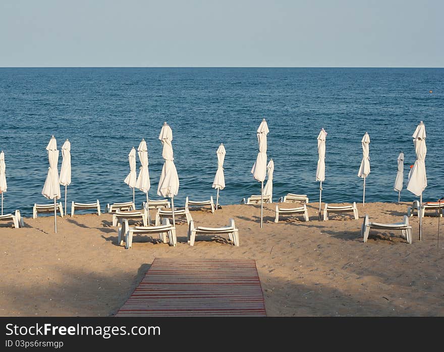 White umbrelas on a beach