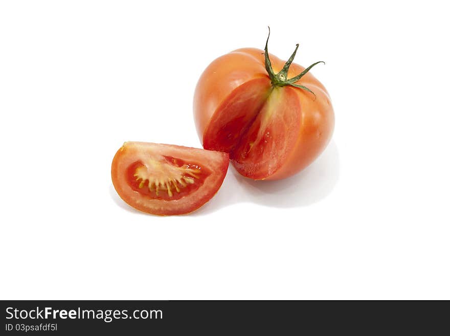 Sweet and juicy tomato on white background