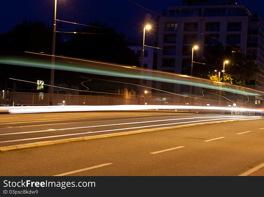 Lights of driving cars in the night. Lights of driving cars in the night