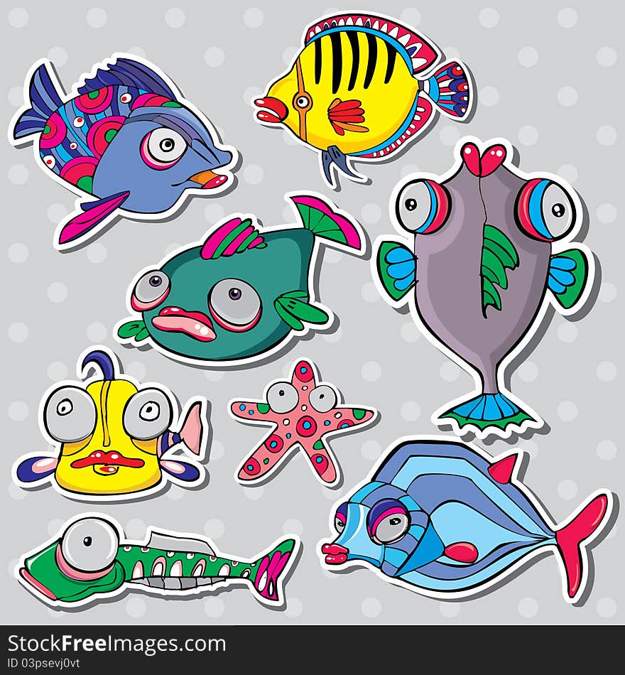 Sea life vector set, hand-drawing